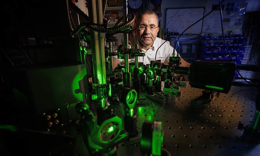 In his lab at the University of Nebraska-Lincoln College of Engineering, Abdelghani Laraoui works on improving materials for quantum sensing projects.