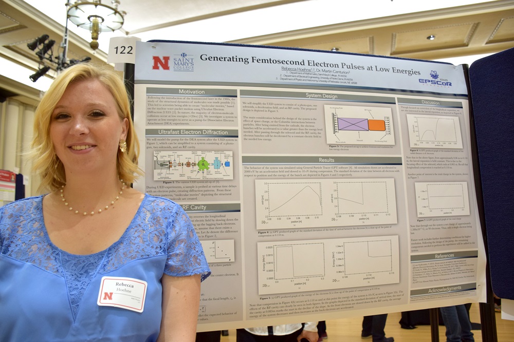 REU Rebecca Hoehne displays her research from summer 2017 work with the lab of UNL physicist Martin Centurion.