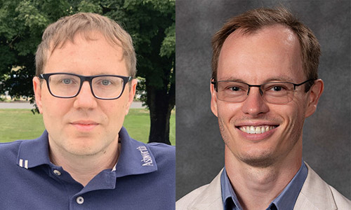 2 headshot images, side-by-side, of white males with glasses; at left is Dr. Wysocki and at right is Dr. Streubel