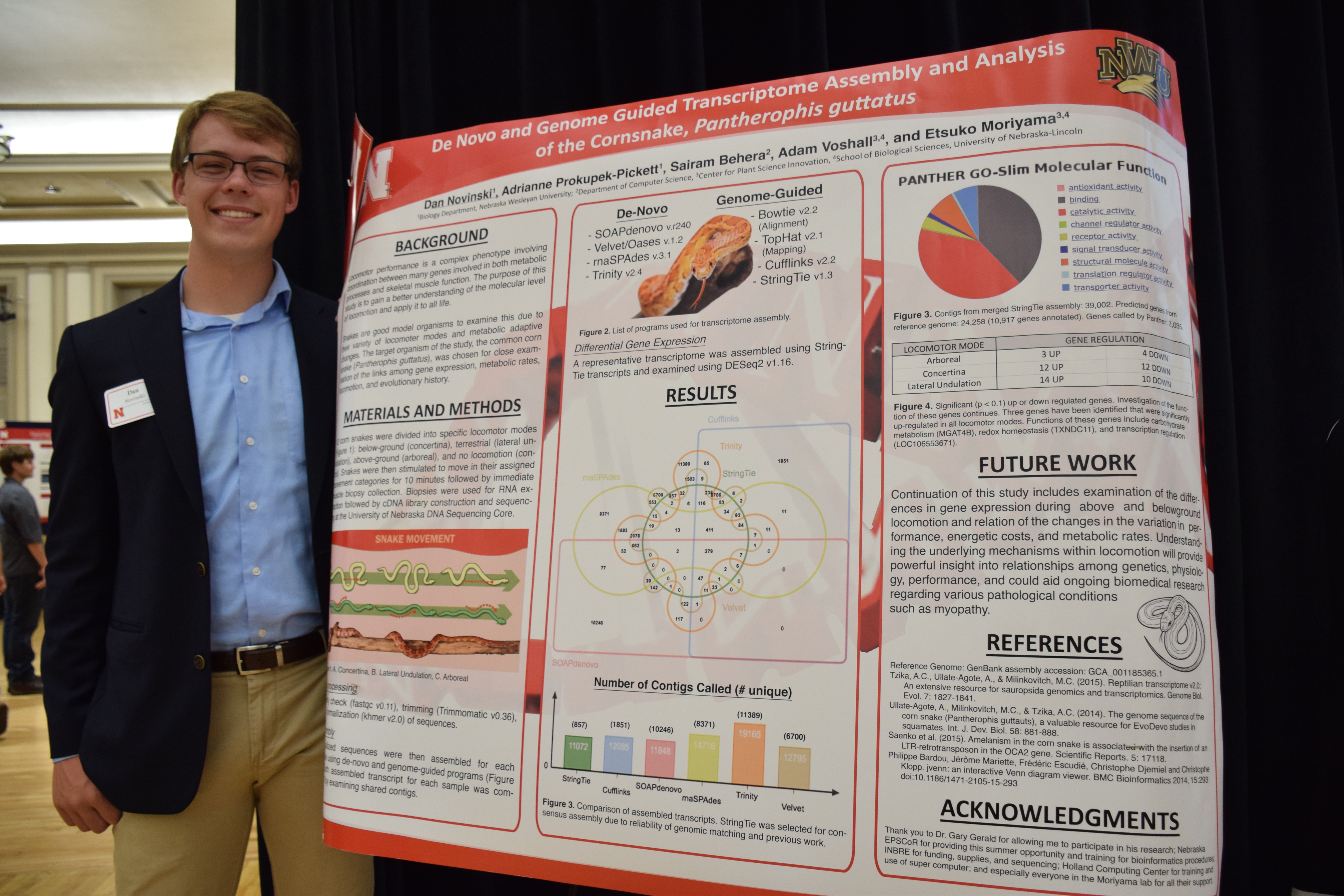 Nebraskan Wesleyan University biology student Dan Novinski shows research he conducted as part of a small college team via NSF-funded Center for Root & Rhizobiome Innovation, with Nebraska EPSCoR.