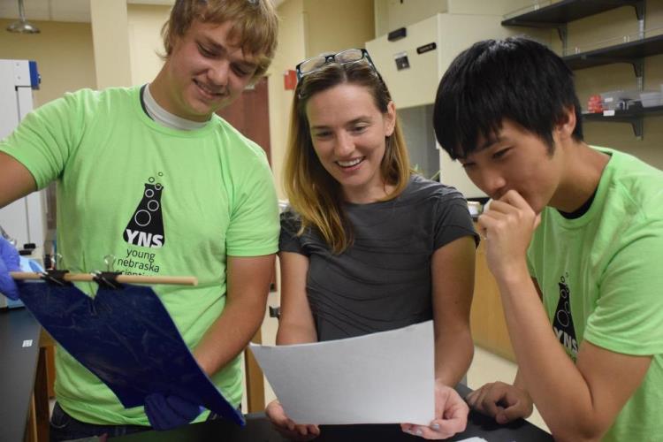 Young Nebraska Scientists' High School Researchers work with Doane University Biology Professor Tessa Durham Brooks
